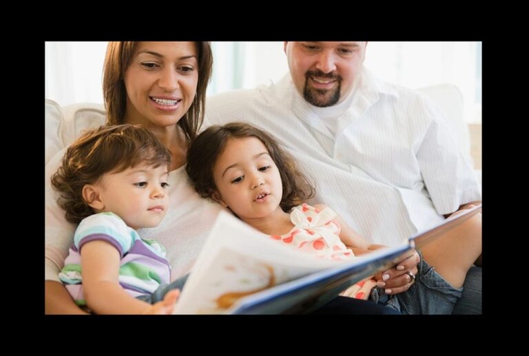 parents reading bible to children